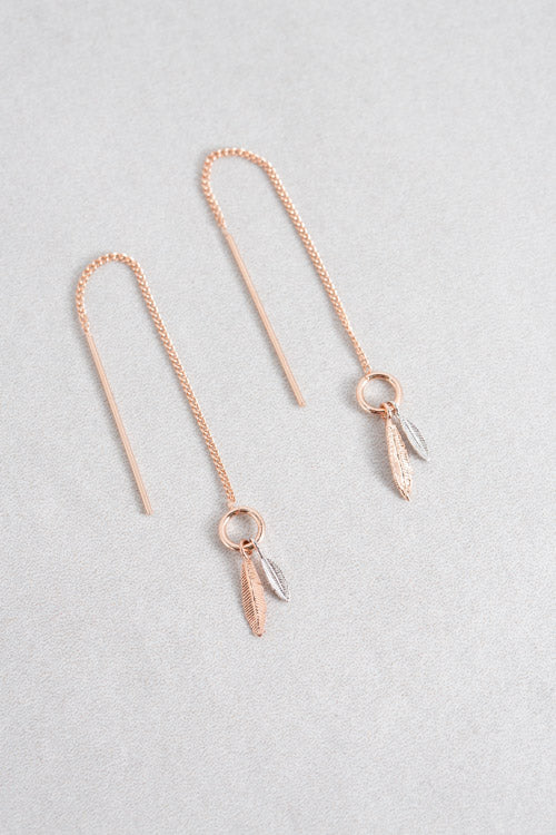Two-Tone Feather Threader Earrings
