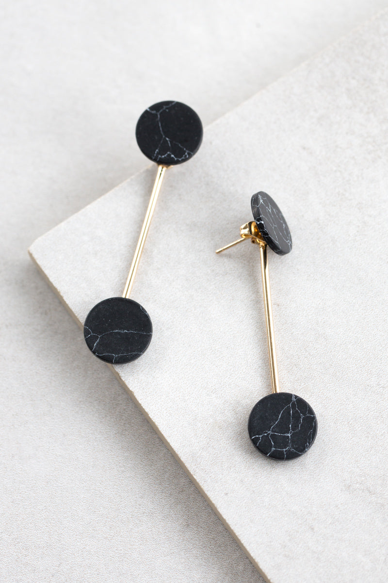 Stellar Marble Ear Jacket Earrings | Black