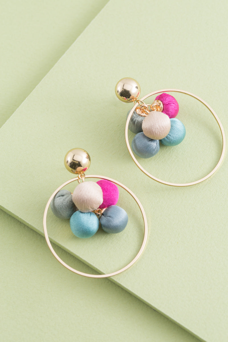 Sateen Berry Pom Earrings