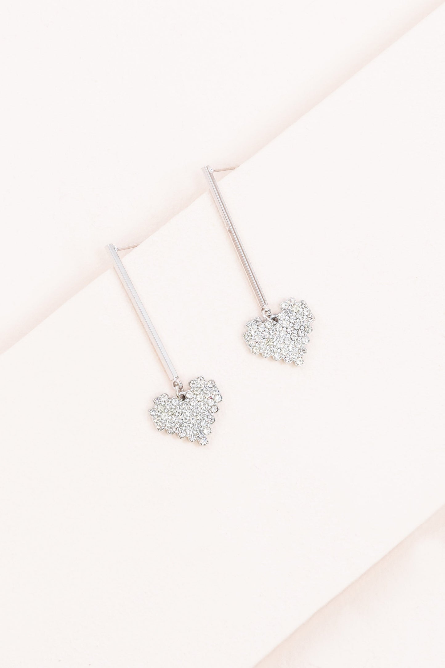 Pixel Heart Drop Earrings | Silver