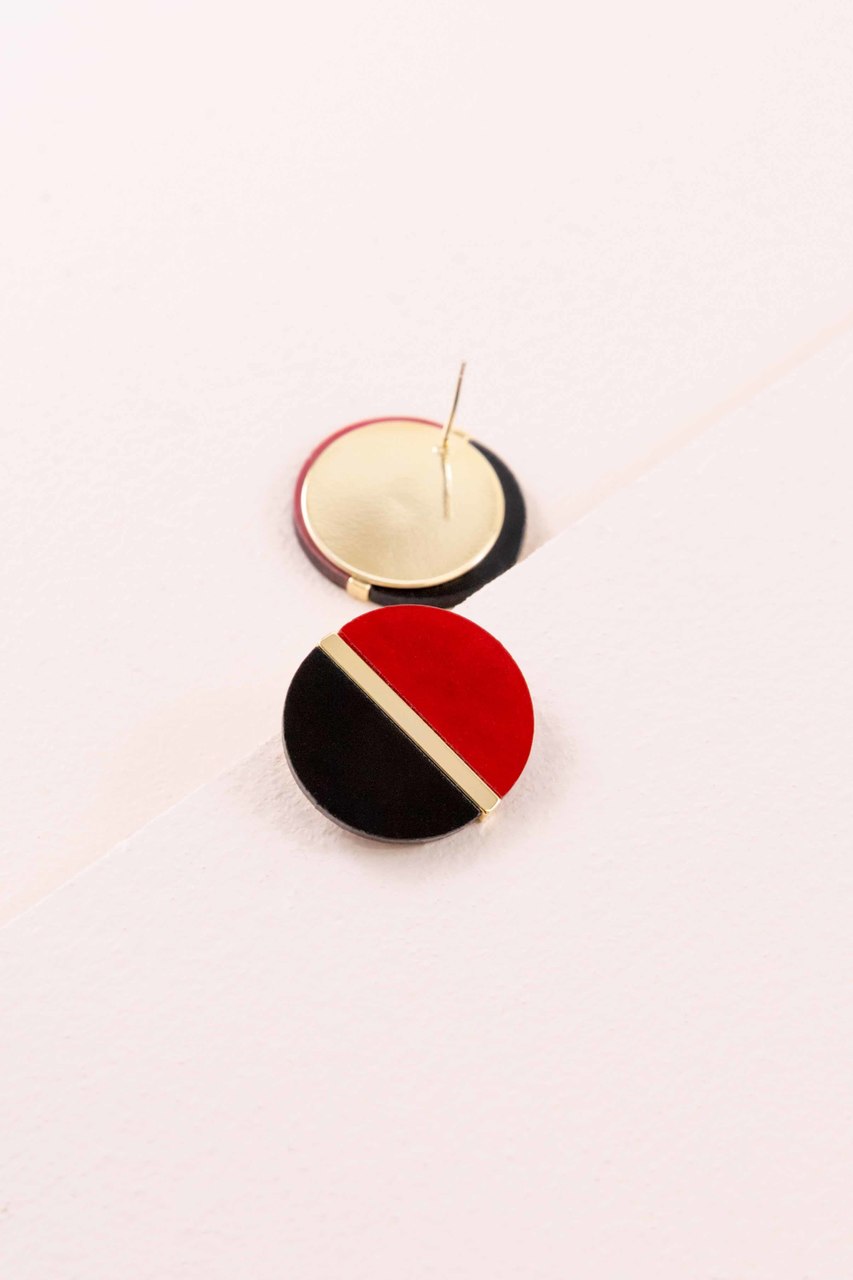 Color Block Stud Earrings | Crimson