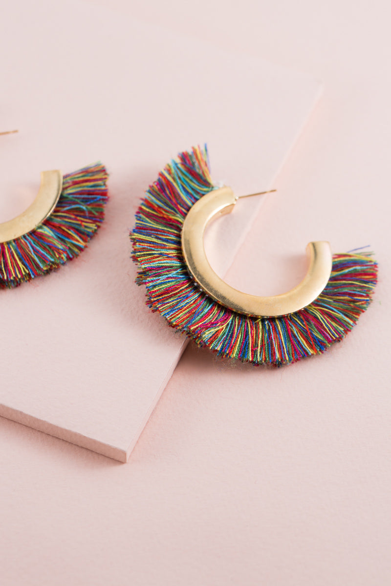 Fanned Tassel Hoop Earrings | Multicolor