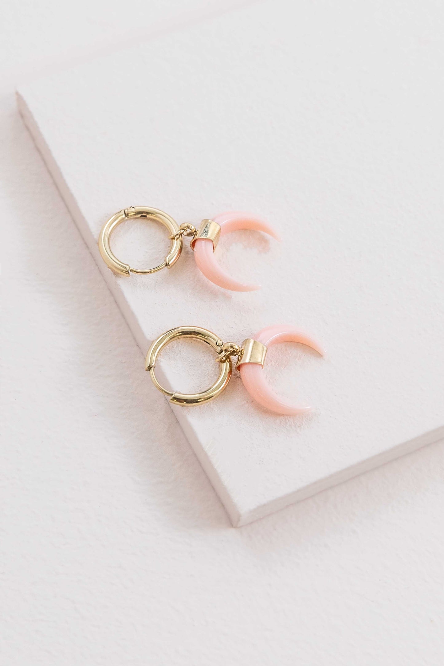Double Horn Pink Hoop Earrings (14K)