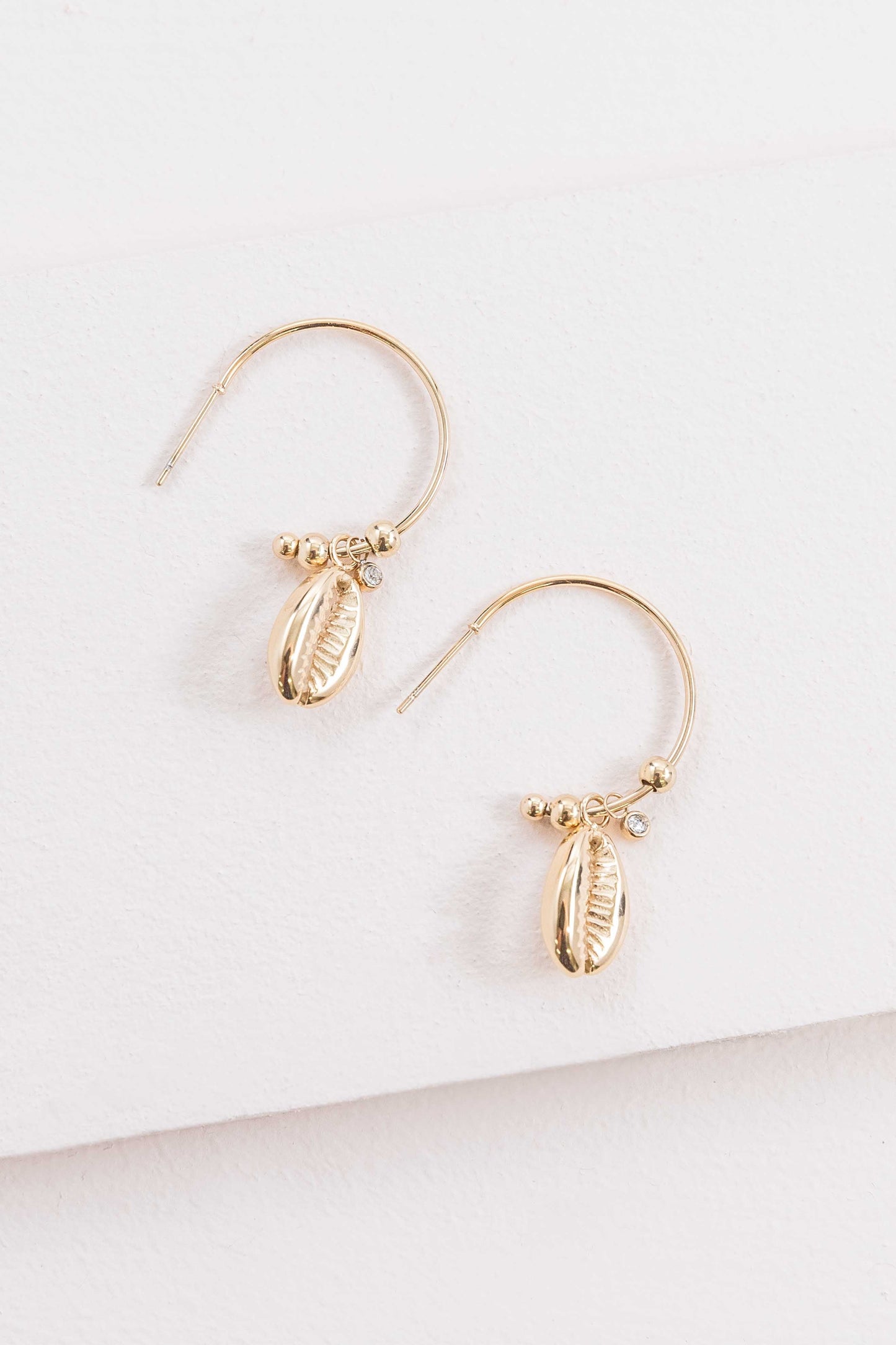 Ocean Charm Hoop Earrings (14K)