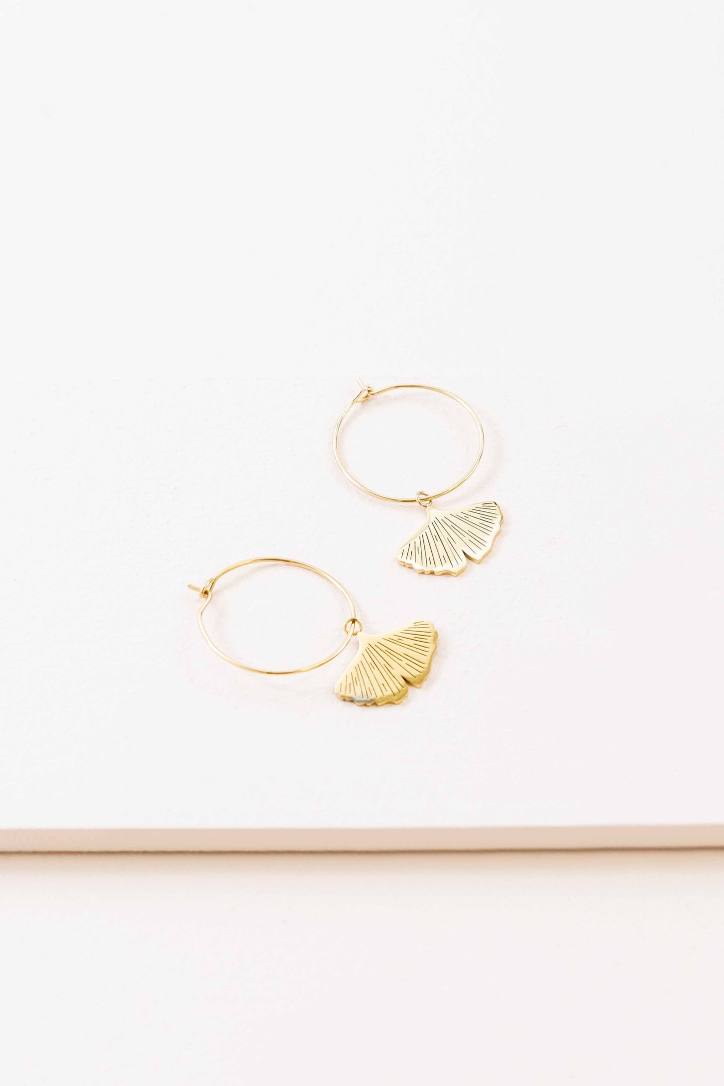 Ginkgo Leaf Hoop Earrings (14K)