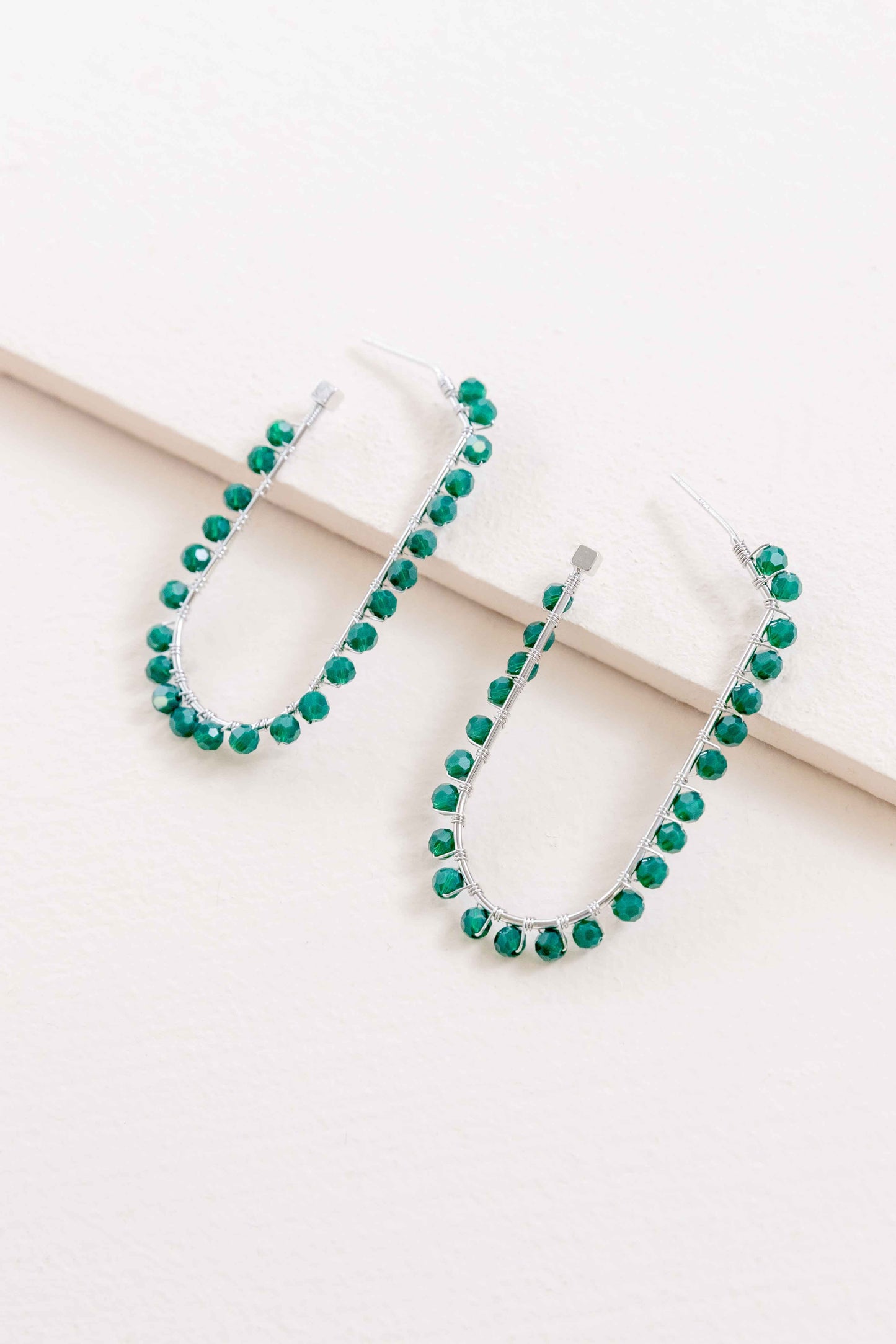 Beaded Racetrack Hoop Earrings | Emerald Green