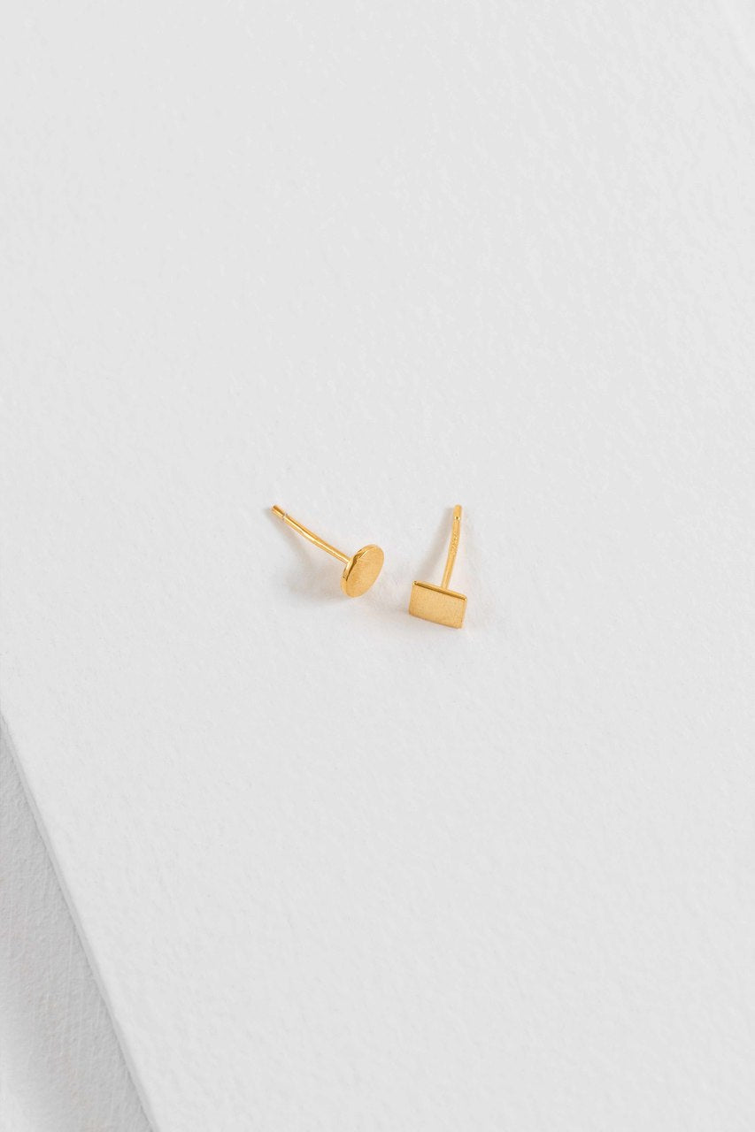 Square to Circle Mismatched Earrings | Gold (14K)