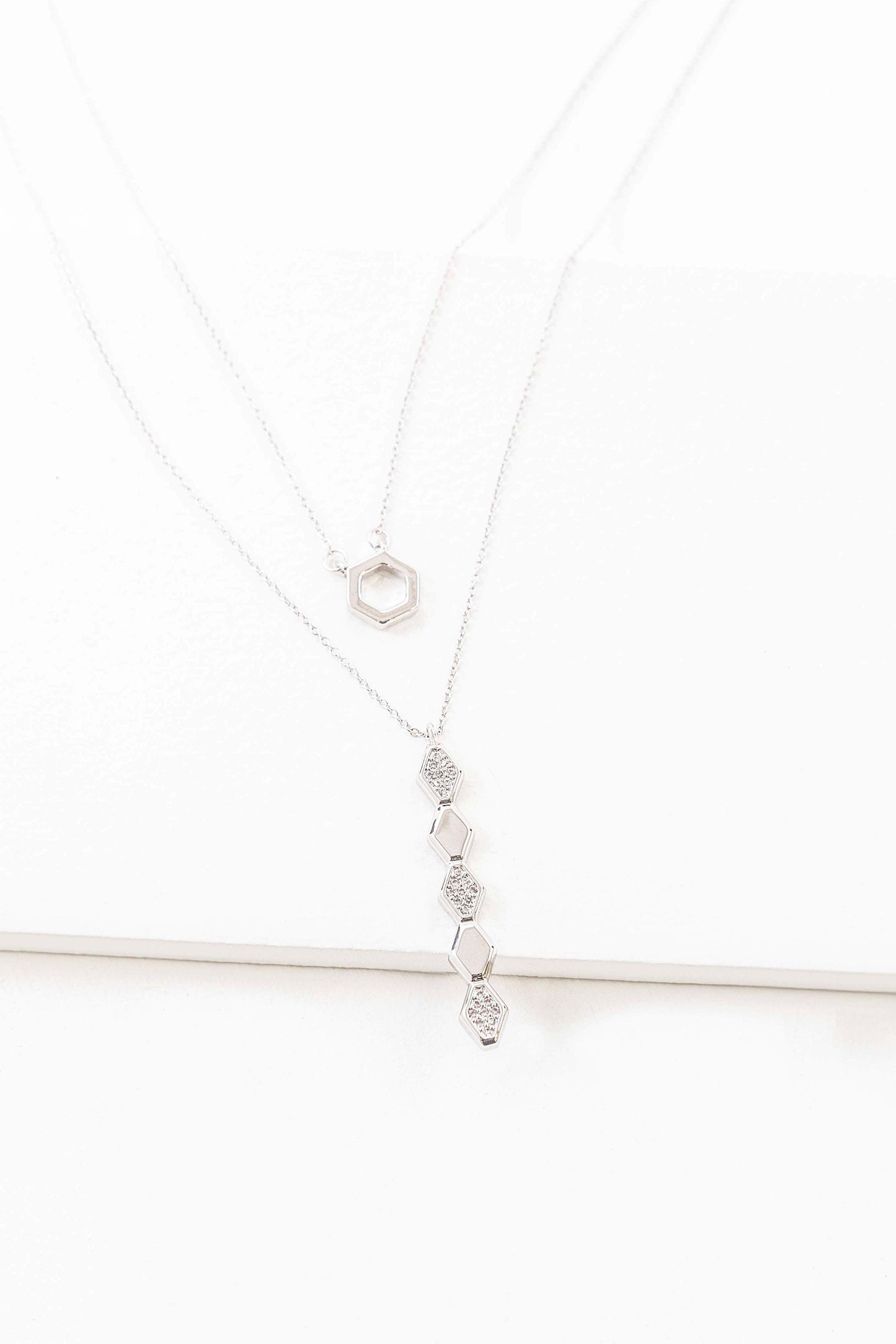 Hexa Diamond Layered Necklace (sterl.)