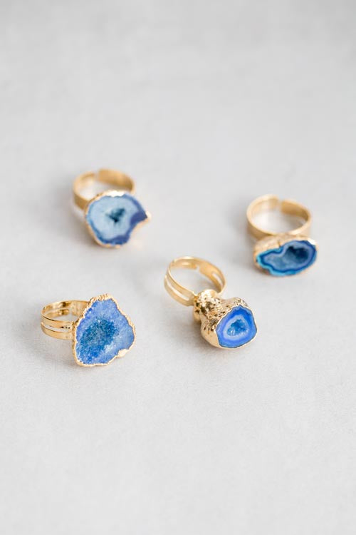 Blue Sliced Druzy Ring