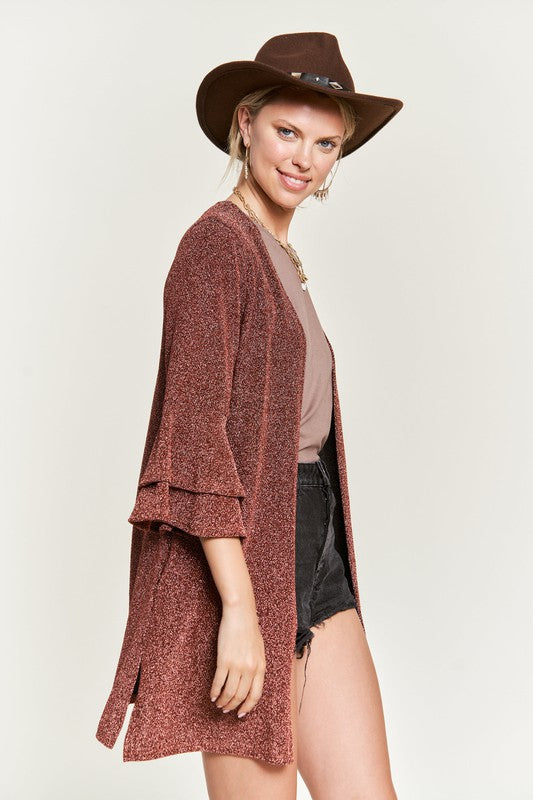 Glitter Bell Sleeve Kimono Cardigan Krt1664 | Modern Boutique Fashion