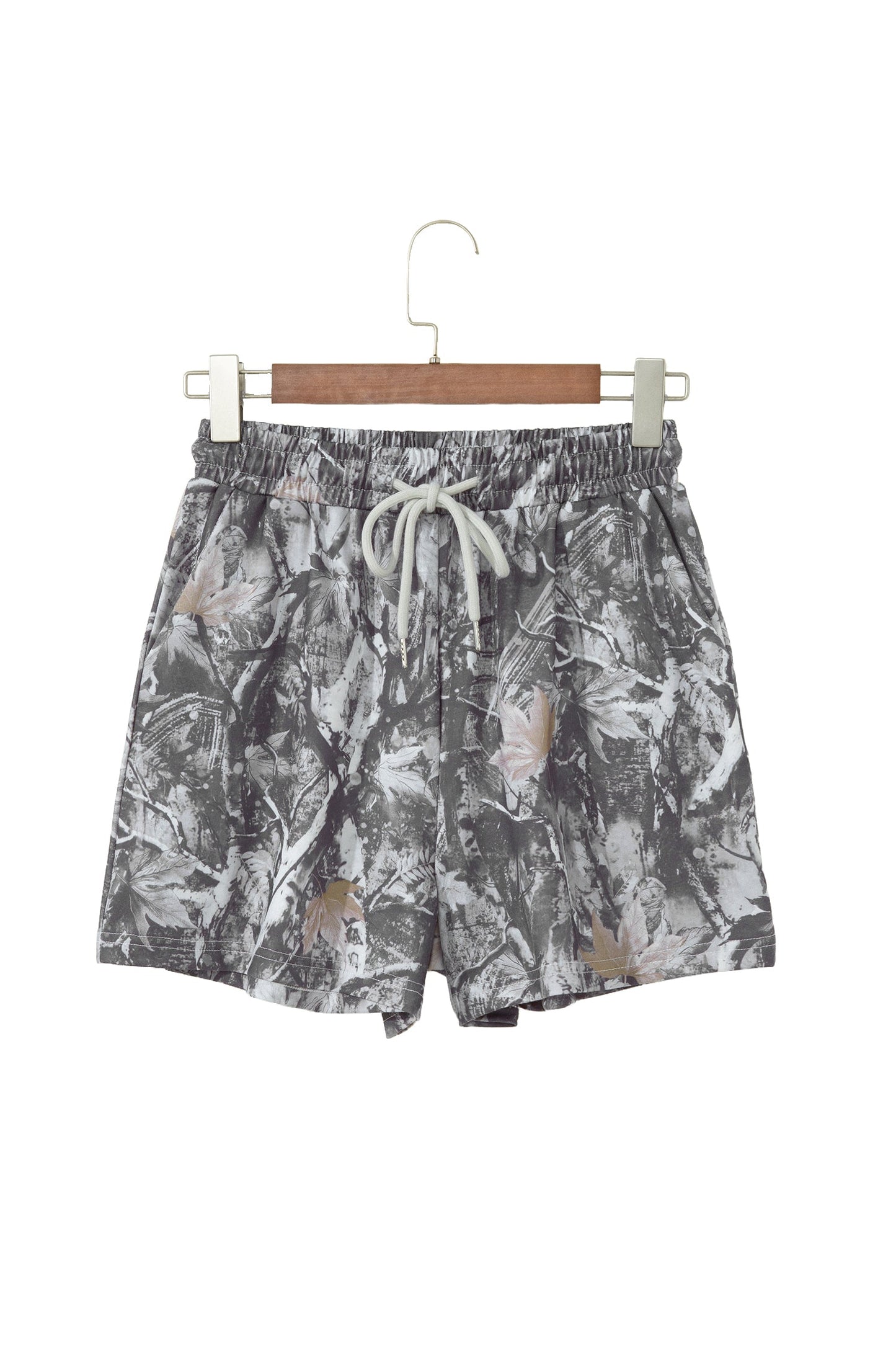Camo Tie Elastic High Waist Shorts