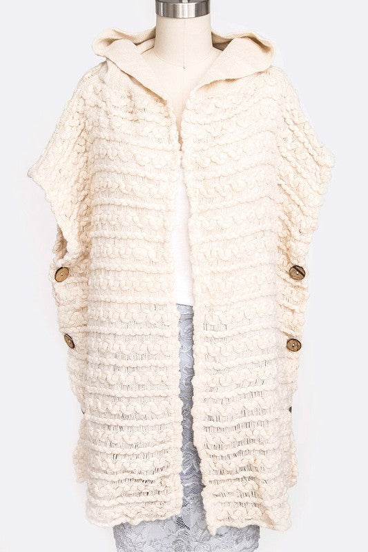 Raised Knit Hooded Side Button Cardigan | Modern Boutique Fashion