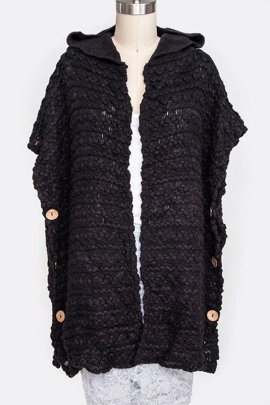 Raised Knit Hooded Side Button Cardigan | Modern Boutique Fashion