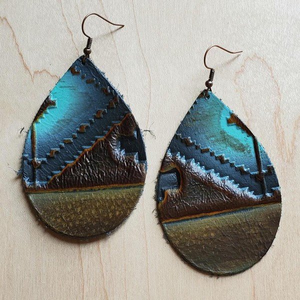 Leather Teardrop Earrings In Blue Navajo | Modern Boutique Fashion