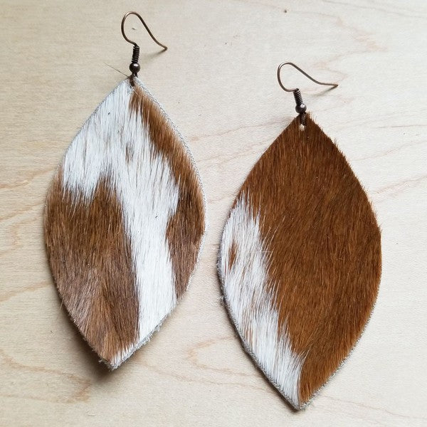 Oval Earrings In Tan And White Hair On Hide | Modern Boutique Fashion