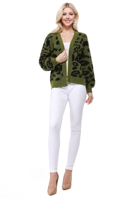 Leopard Jacquard Open Front Shrug Cardigan | Modern Boutique Fashion