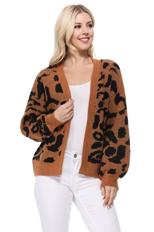 Leopard Jacquard Open Front Shrug Cardigan | Modern Boutique Fashion