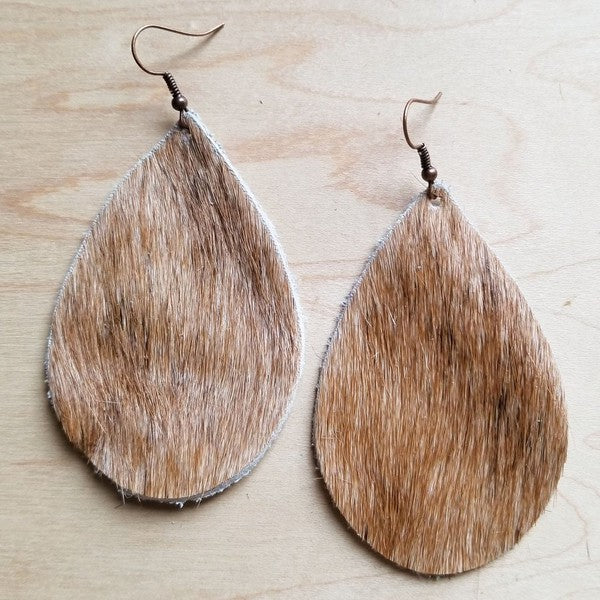 Leather Teardrop Earrings Tan And White Hair | Modern Boutique Fashion