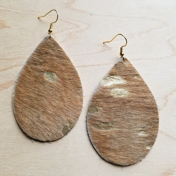 Leather Teardrop Earrings In Tan And Gold Hair | Modern Boutique Fashion
