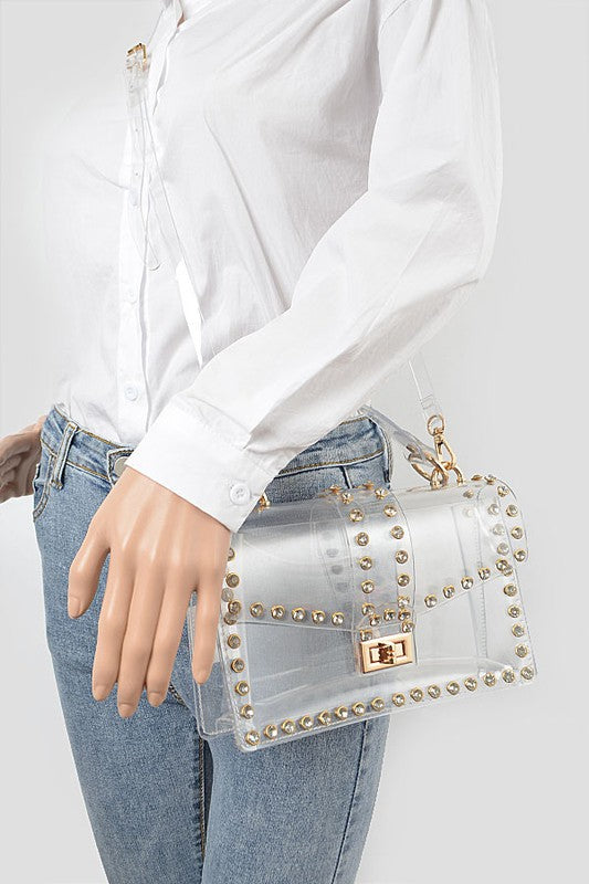 Crystal Accent Clear Crossbody Swing Bag | Modern Boutique Fashion