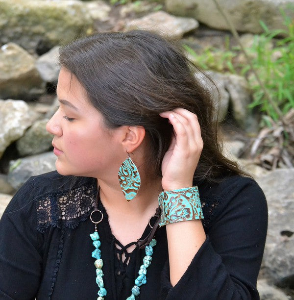 Leather Oval Earrings Cowboy Turquoise | Modern Boutique Fashion
