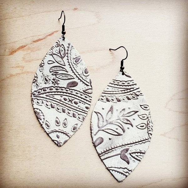 Leather Oval Earring Oyster Paisley | Modern Boutique Fashion