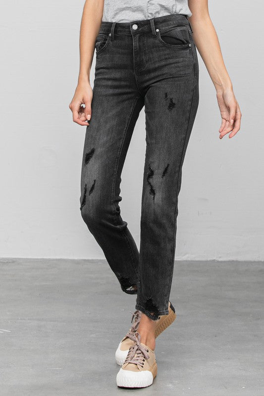 Mid Rise Distressed Straight Jeans | Modern Boutique Fashion