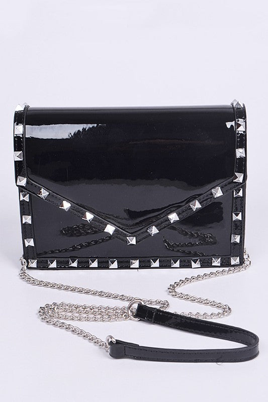 Patent Leather Studded Crossbody Bag | Modern Boutique Fashion
