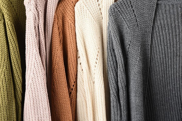 Open Front Waffle Knit Sweater Cardigan W/ Pocket | Modern Boutique Fashion