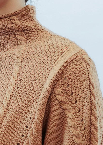 Mock Neck Cable Knitted Tunic Pullover Sweater | Modern Boutique Fashion