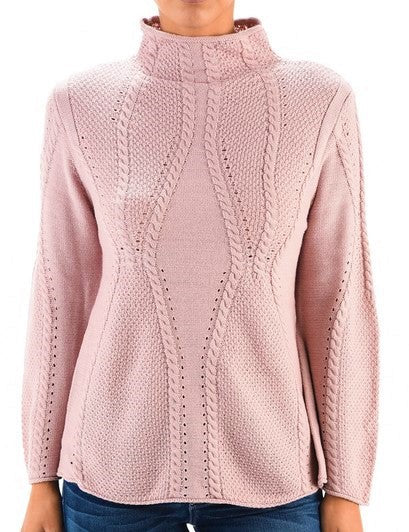 Mock Neck Cable Knitted Tunic Pullover Sweater | Modern Boutique Fashion