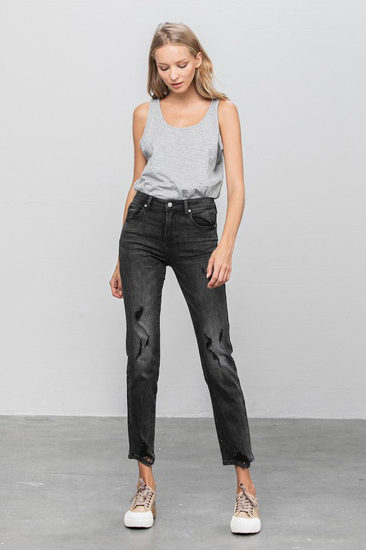 Mid Rise Distressed Straight Jeans | Modern Boutique Fashion