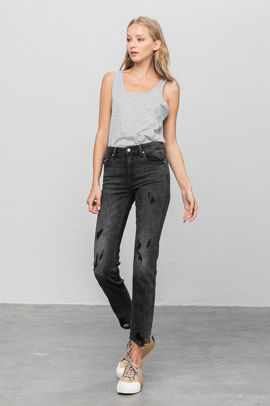 Mid Rise Distressed Straight Jeans | Modern Boutique Fashion