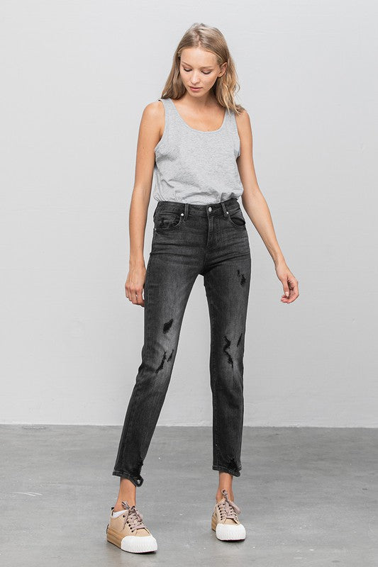 Mid Rise Distressed Straight Jeans | Modern Boutique Fashion