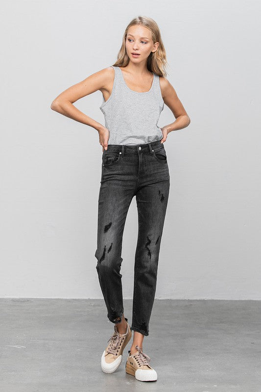Mid Rise Distressed Straight Jeans | Modern Boutique Fashion