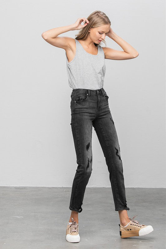 Mid Rise Distressed Straight Jeans | Modern Boutique Fashion