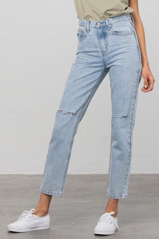 High Waist Ripped Tapered Jeans | Modern Boutique Fashion