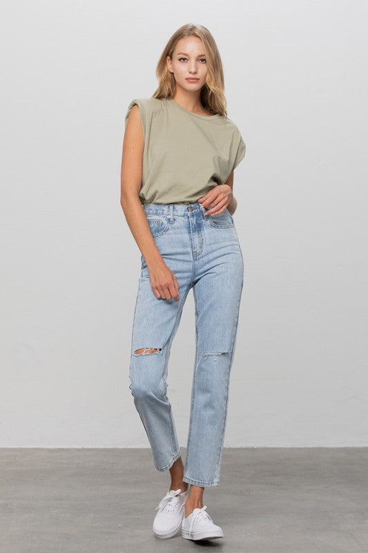 High Waist Ripped Tapered Jeans | Modern Boutique Fashion