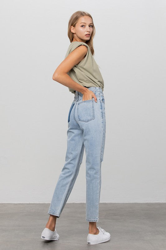 High Waist Ripped Tapered Jeans | Modern Boutique Fashion