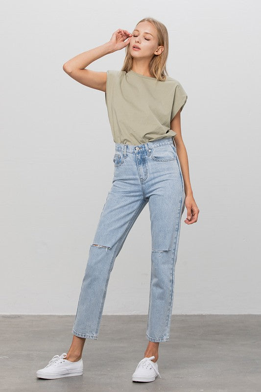 High Waist Ripped Tapered Jeans | Modern Boutique Fashion