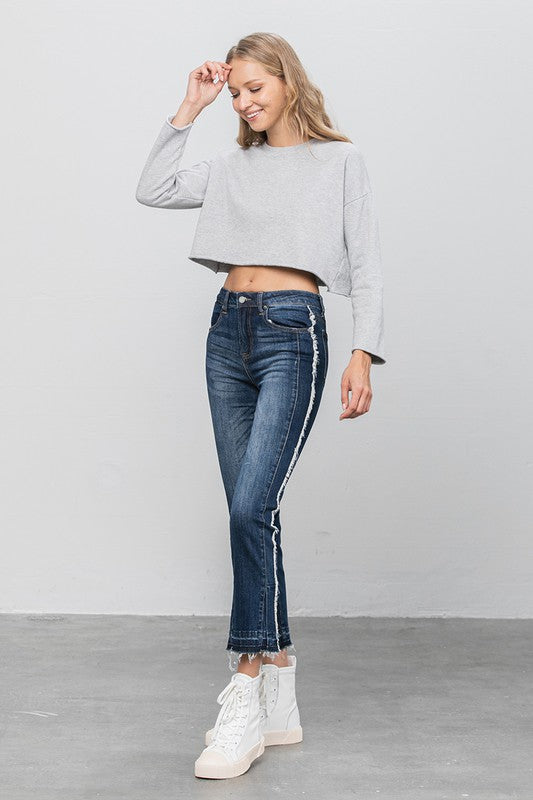 Frayed Hem Cropped Straight Jeans | Modern Boutique Fashion