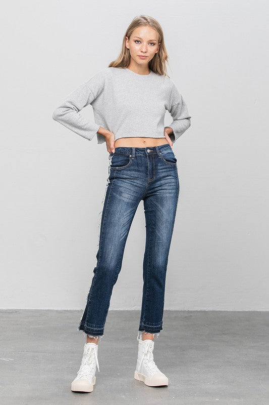 Frayed Hem Cropped Straight Jeans | Modern Boutique Fashion
