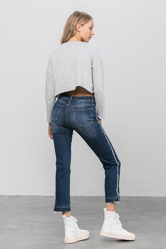 Frayed Hem Cropped Straight Jeans | Modern Boutique Fashion