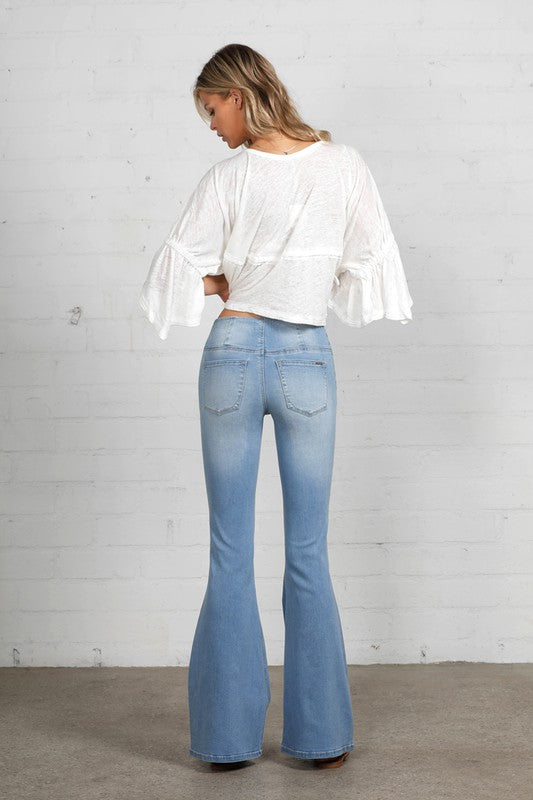 Mid Rise Banded Wide Flare Jeans | Modern Boutique Fashion