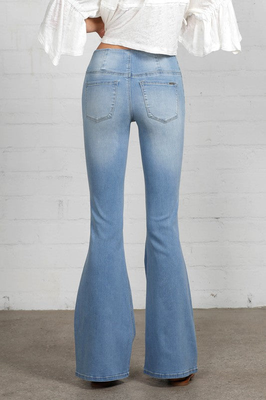 Mid Rise Banded Wide Flare Jeans | Modern Boutique Fashion