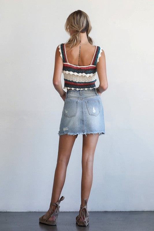 Split Middle Ripped Raw Hem Denim Skirt | Modern Boutique Fashion