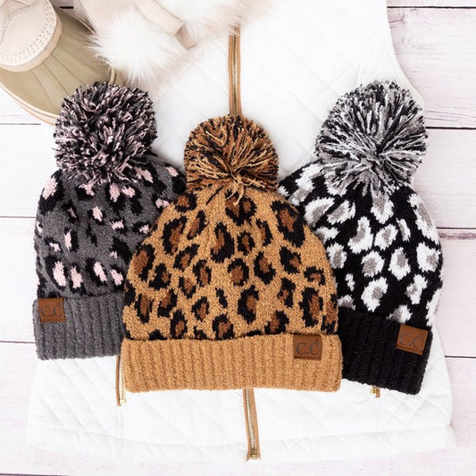 Cc Leopard Pom Beanie | Modern Boutique Fashion