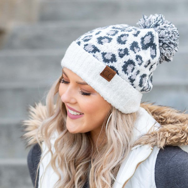 Cc Leopard Pom Beanie | Modern Boutique Fashion