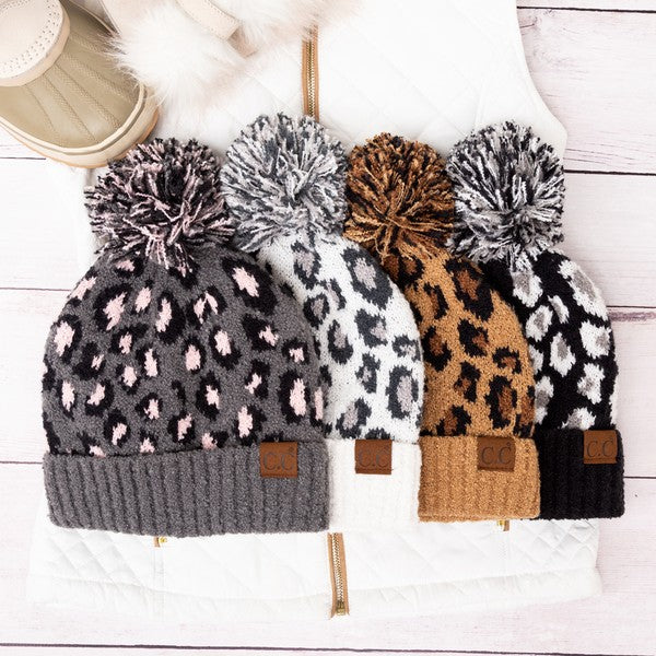 Cc Leopard Pom Beanie | Modern Boutique Fashion