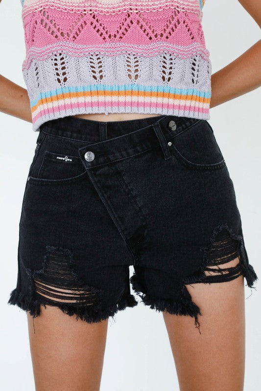 Crossover Denim Mom Shorts | Modern Boutique Fashion